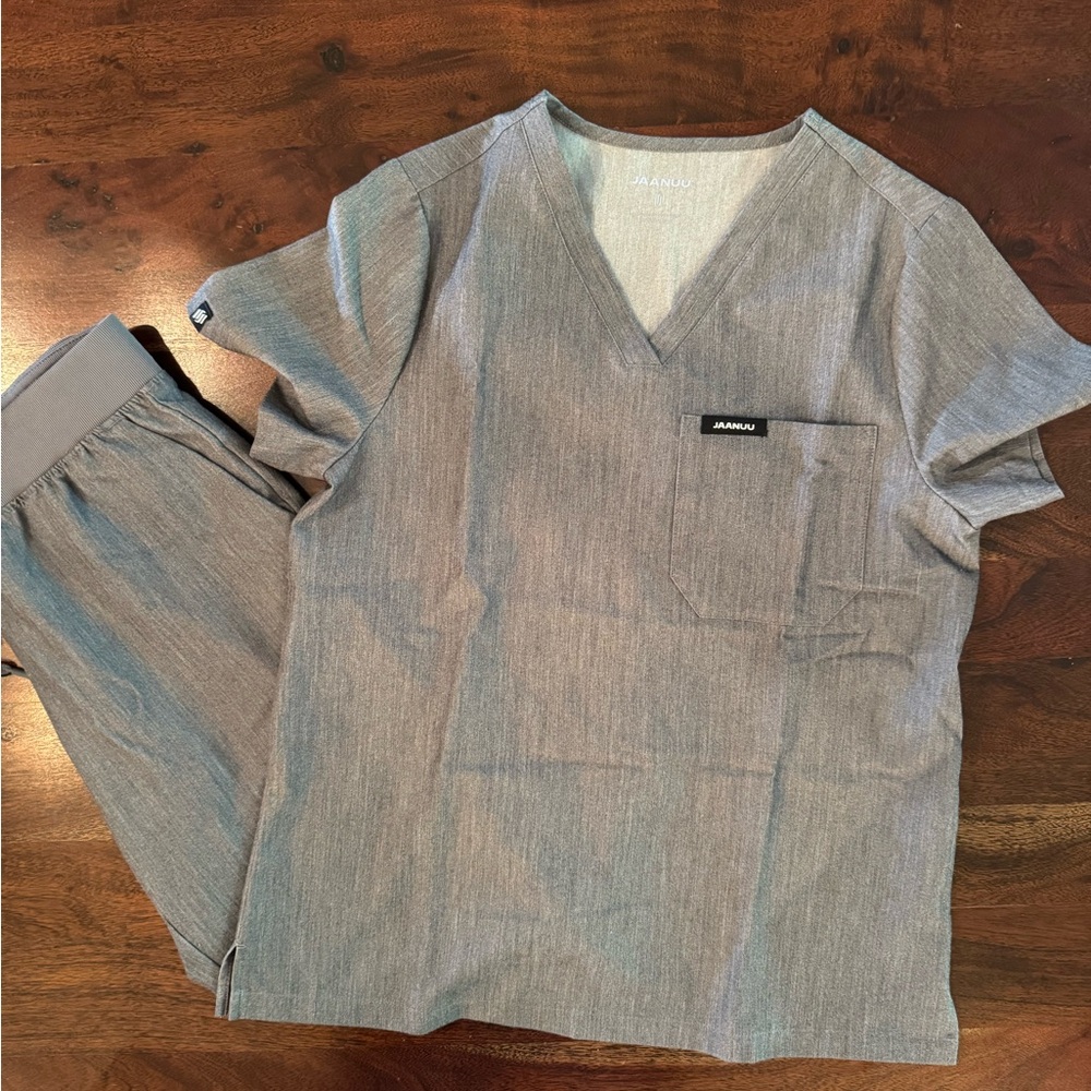 Jaanuu Heather Gray V-Neck Scrub Set